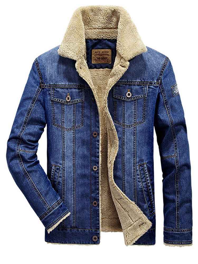 Tjocka Varm Denim Lapel Vinterkappa För Män