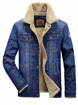 Tjocka Varm Denim Lapel Vinterkappa För Män