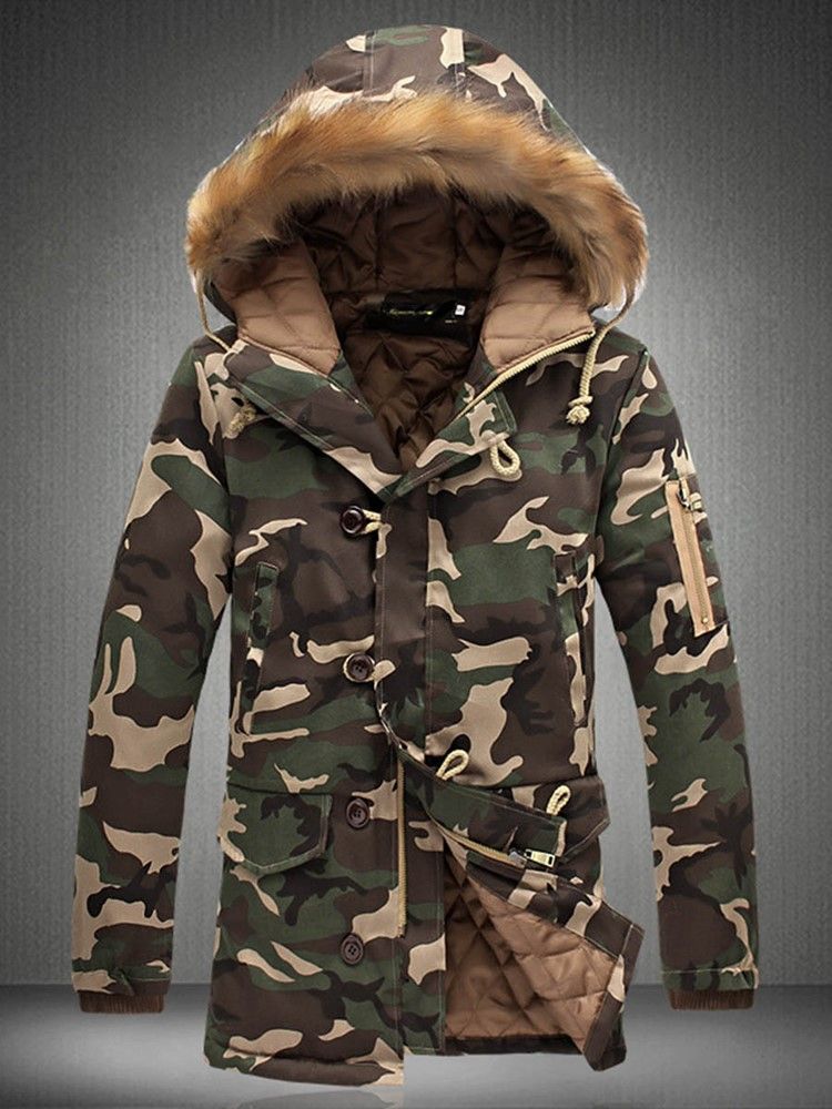 Zip Camouflage Thicken Warm Vinterkappa För Män