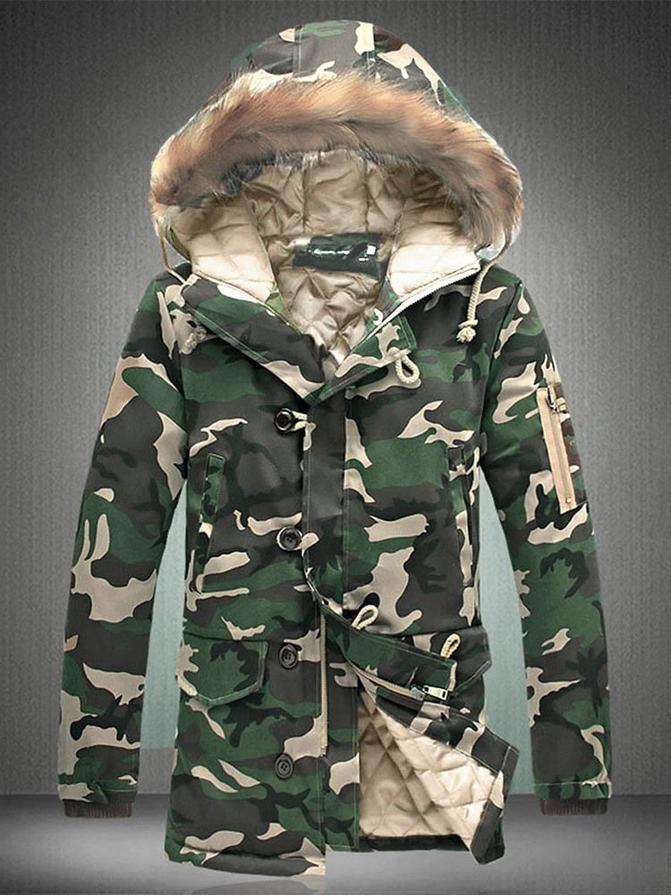 Zip Camouflage Thicken Warm Vinterkappa För Män