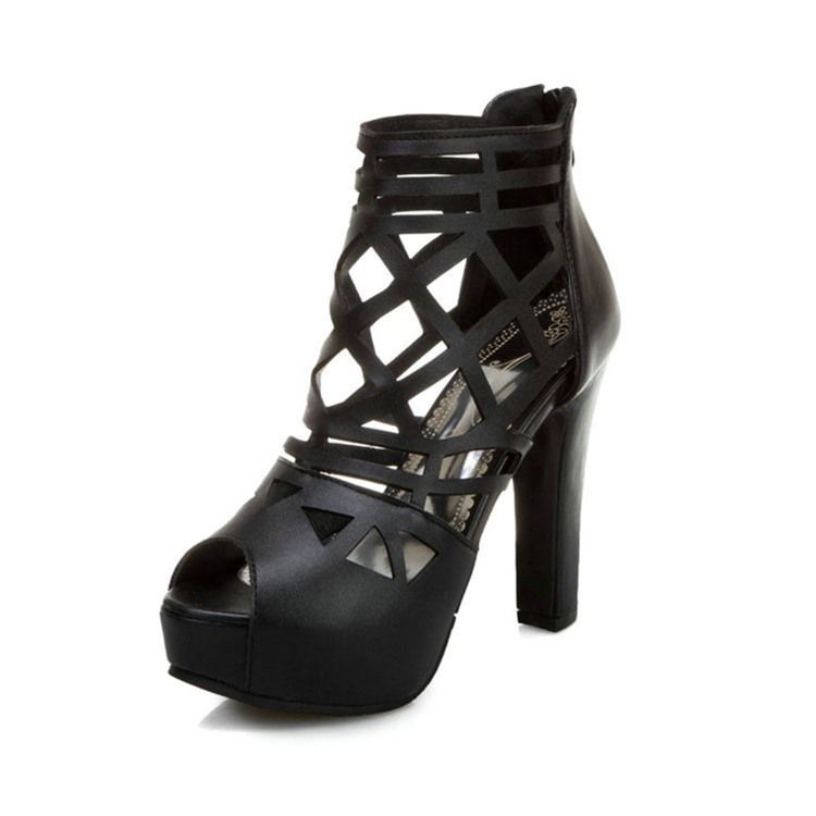 Blixtlås Peep Toe Platform Vanliga Tunna Skor