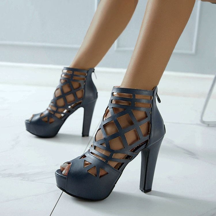 Blixtlås Peep Toe Platform Vanliga Tunna Skor