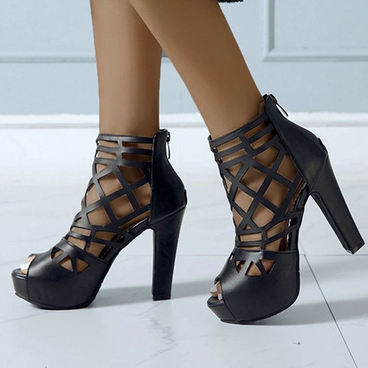 Blixtlås Peep Toe Platform Vanliga Tunna Skor