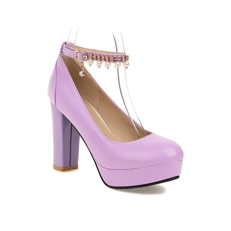 Chunky Heel Rund Toe Platform Enkla Tunna Skor