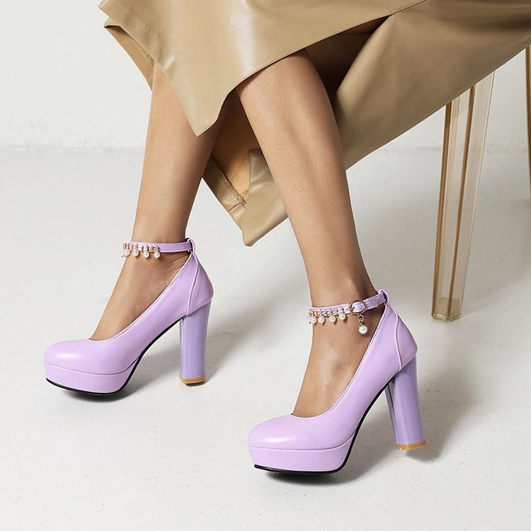 Chunky Heel Rund Toe Platform Enkla Tunna Skor