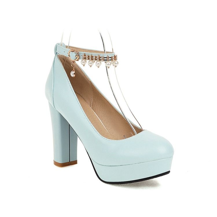 Chunky Heel Rund Toe Platform Enkla Tunna Skor
