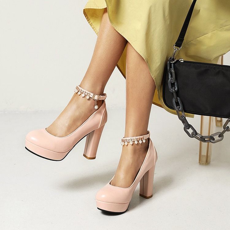 Chunky Heel Rund Toe Platform Enkla Tunna Skor