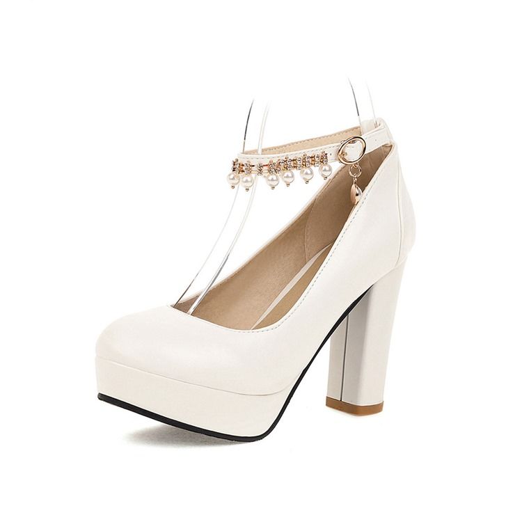 Chunky Heel Rund Toe Platform Enkla Tunna Skor
