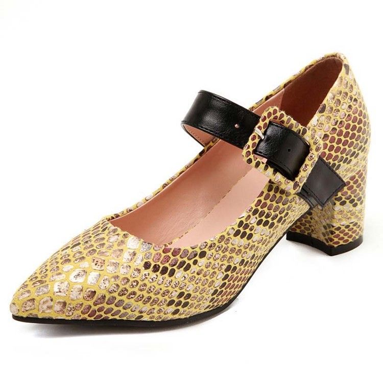 Color Block Spänne Chunky Heel Spänne Dam Pumps