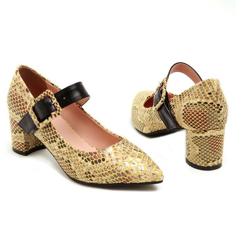 Color Block Spänne Chunky Heel Spänne Dam Pumps
