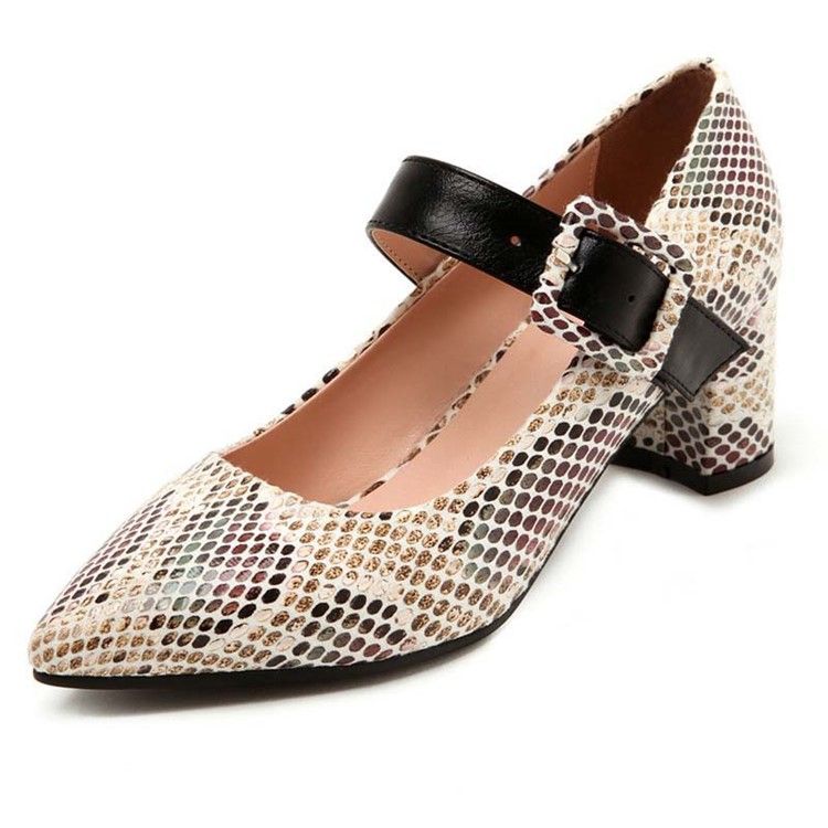 Color Block Spänne Chunky Heel Spänne Dam Pumps