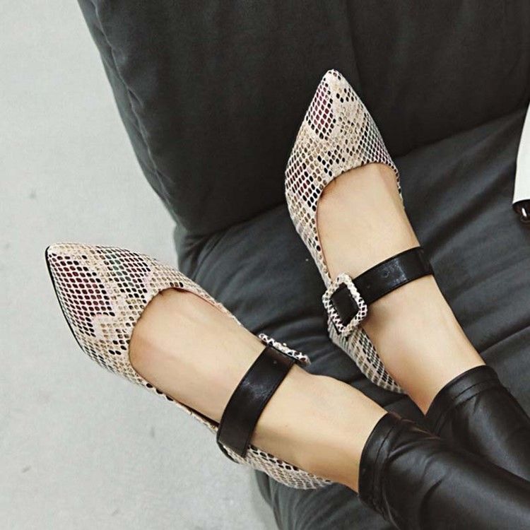 Color Block Spänne Chunky Heel Spänne Dam Pumps