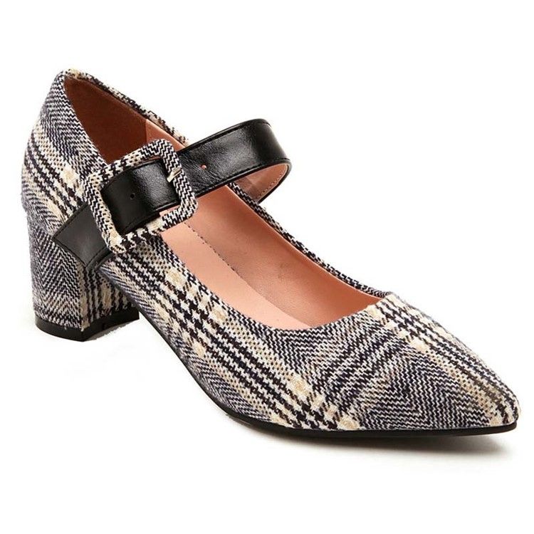 Color Block Spänne Chunky Heel Spänne Dam Pumps