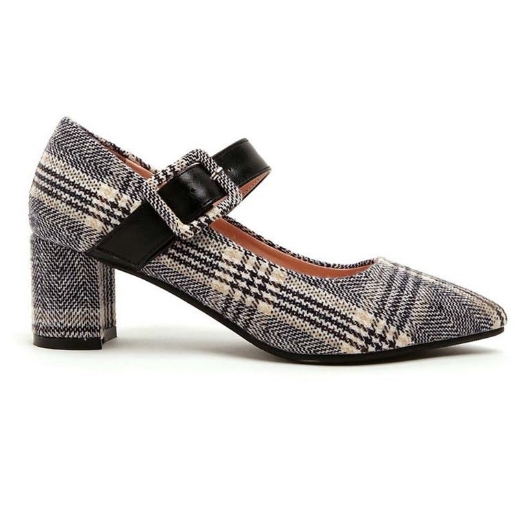 Color Block Spänne Chunky Heel Spänne Dam Pumps