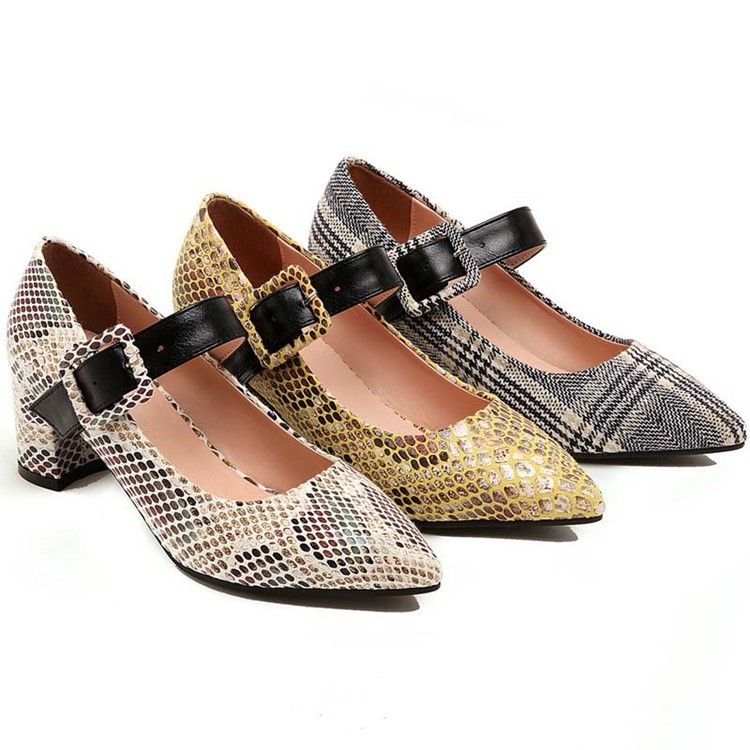 Color Block Spänne Chunky Heel Spänne Dam Pumps