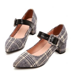 Color Block Spänne Chunky Heel Spänne Dam Pumps
