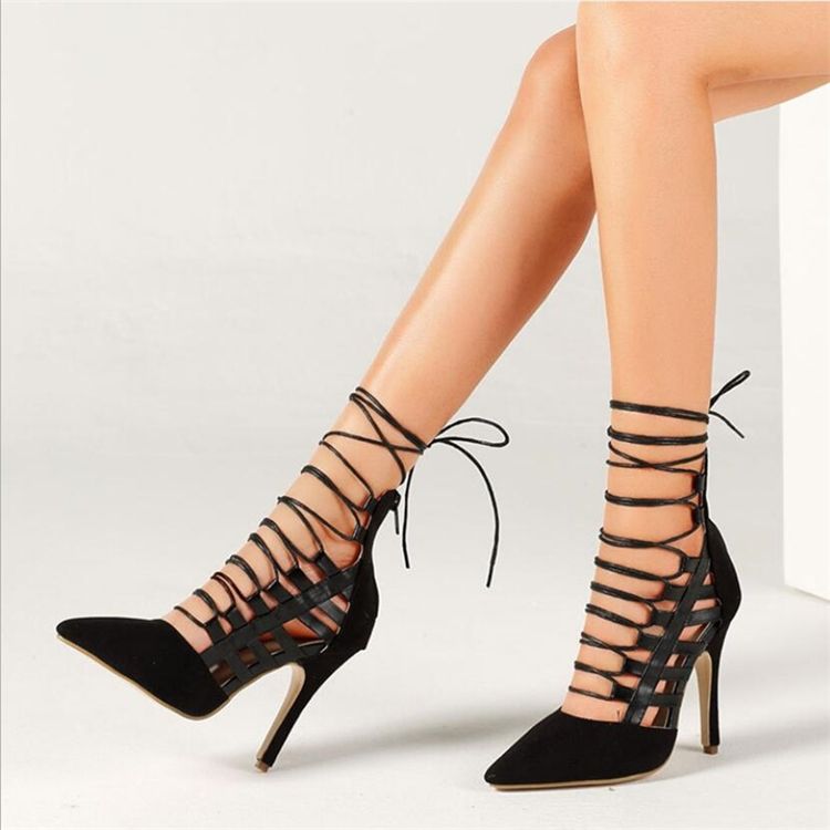 Dragkedja Stiletto Heel Cross Strap 11.5Cm Tunna Skor Dam Pumps