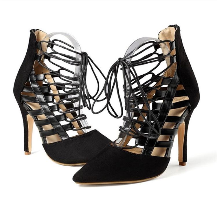 Dragkedja Stiletto Heel Cross Strap 11.5Cm Tunna Skor Dam Pumps
