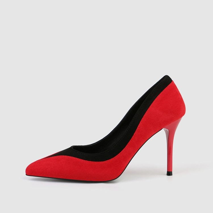 Faux Mocka Color Block Slip-On Spetsig Tå Stilettklack Dam Pumps