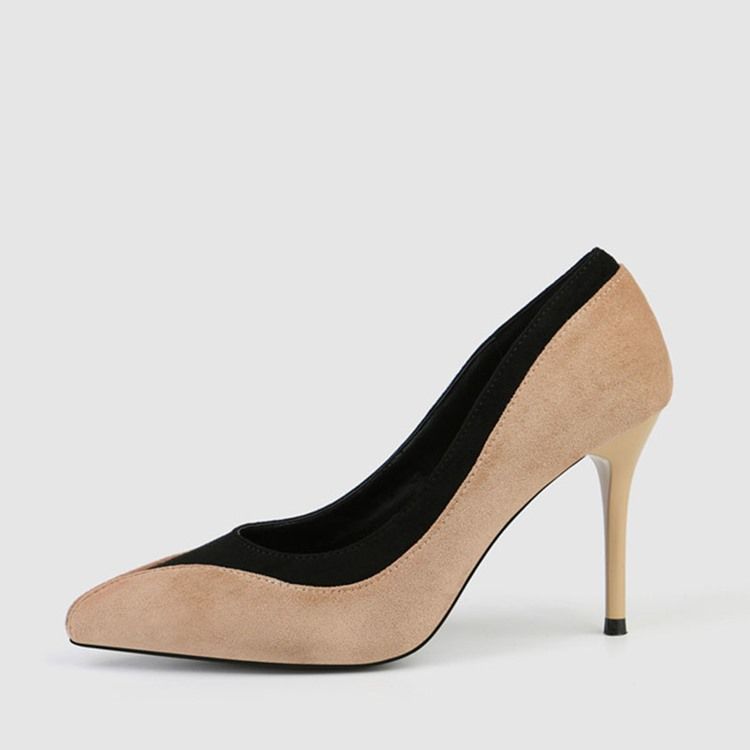 Faux Mocka Color Block Slip-On Spetsig Tå Stilettklack Dam Pumps