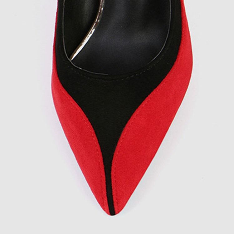 Faux Mocka Color Block Slip-On Spetsig Tå Stilettklack Dam Pumps