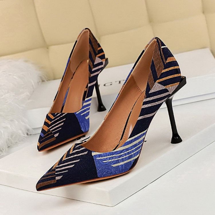 Faux Mocka Slip-On Spetsad Tå Stilettklack Dam Pumps