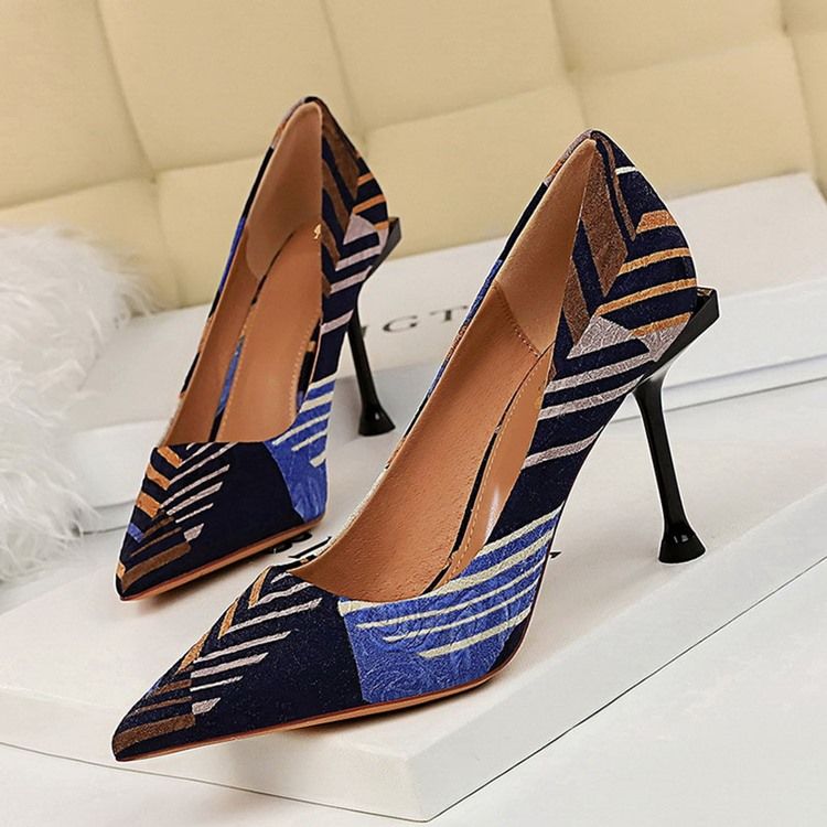 Faux Mocka Slip-On Spetsad Tå Stilettklack Dam Pumps