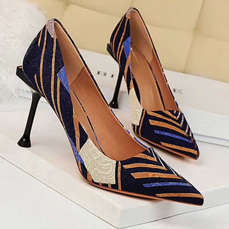 Faux Mocka Slip-On Spetsad Tå Stilettklack Dam Pumps