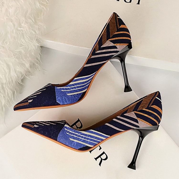 Faux Mocka Slip-On Spetsad Tå Stilettklack Dam Pumps