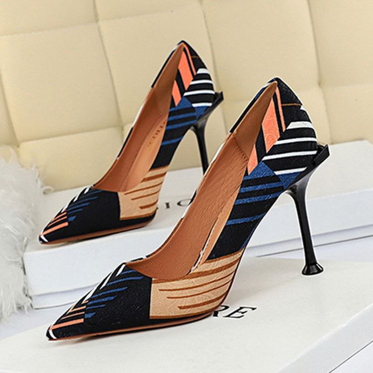 Faux Mocka Slip-On Spetsad Tå Stilettklack Dam Pumps