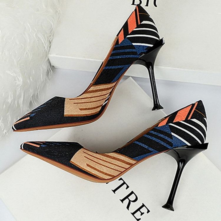 Faux Mocka Slip-On Spetsad Tå Stilettklack Dam Pumps