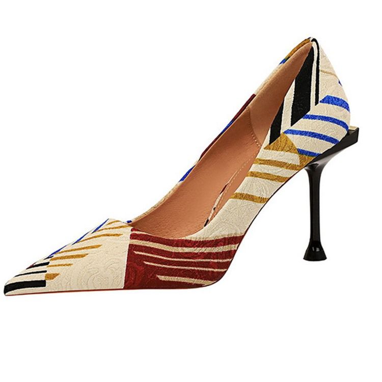 Faux Mocka Slip-On Spetsad Tå Stilettklack Dam Pumps