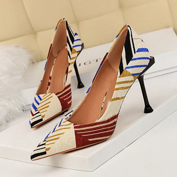 Faux Mocka Slip-On Spetsad Tå Stilettklack Dam Pumps