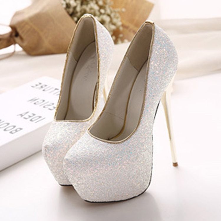 Paljett Rund Toe Slip-On Platform Dam Pumps
