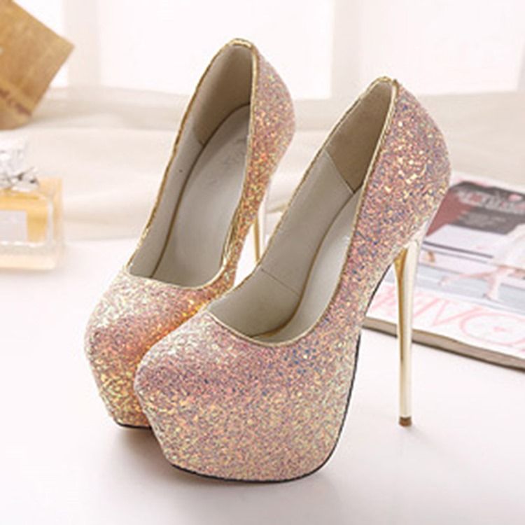 Paljett Rund Toe Slip-On Platform Dam Pumps