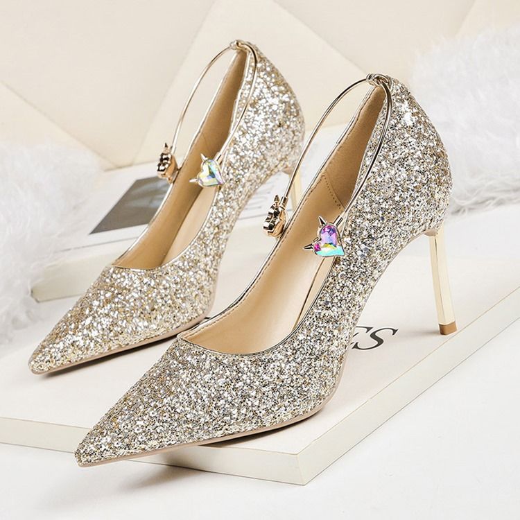 Paljett Stiletto Heel Slip-On Low-Cut Övre Dam Pumps