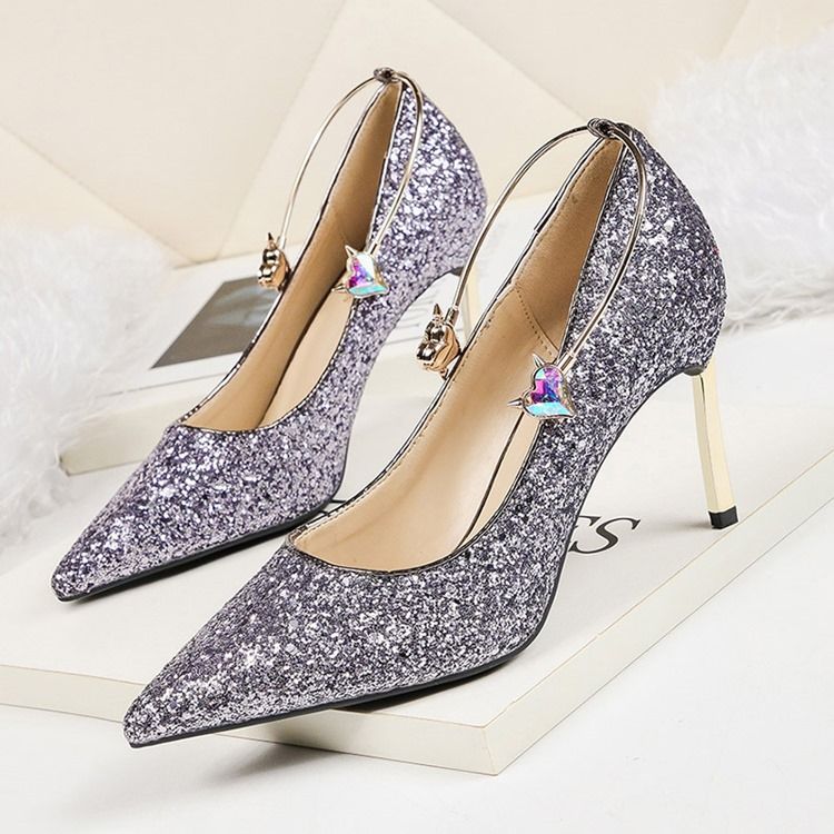 Paljett Stiletto Heel Slip-On Low-Cut Övre Dam Pumps
