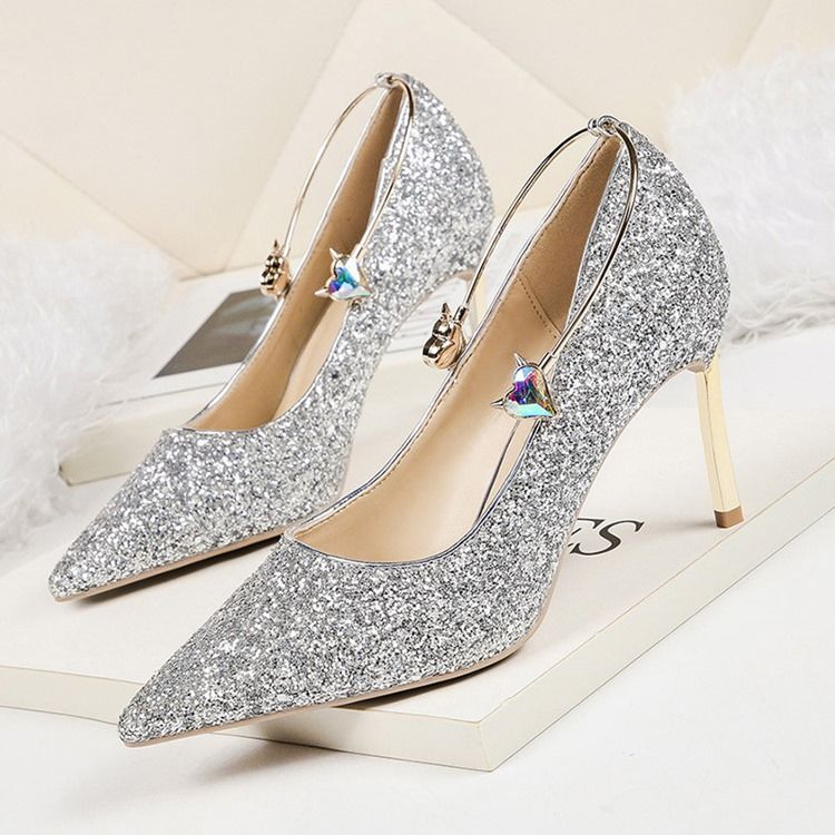 Paljett Stiletto Heel Slip-On Low-Cut Övre Dam Pumps
