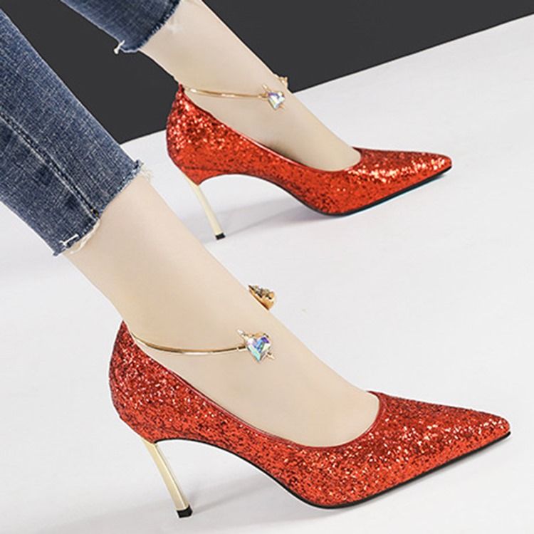 Paljett Stiletto Heel Slip-On Low-Cut Övre Dam Pumps