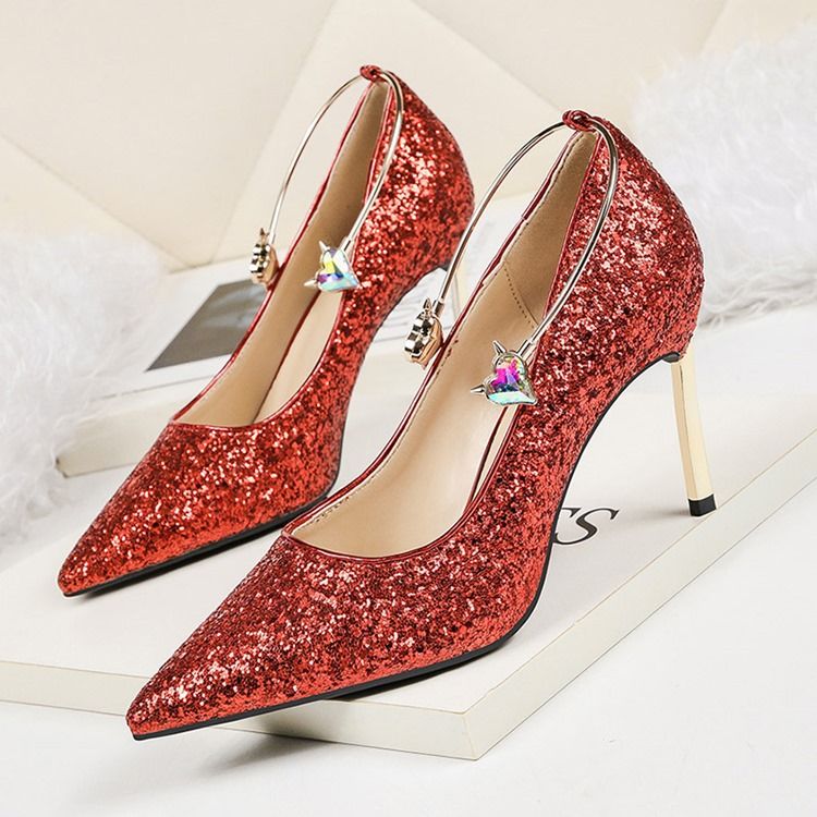 Paljett Stiletto Heel Slip-On Low-Cut Övre Dam Pumps