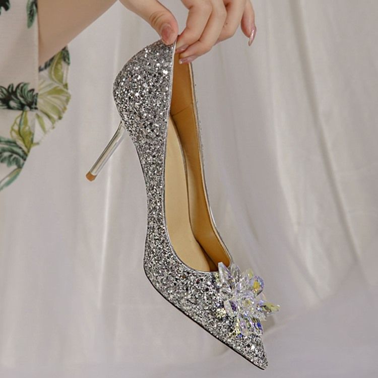 Paljett Stiletto Heel Slip-On Western Tunna Skor