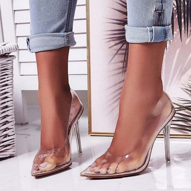 Pvc-Slip-On Spetsad Tå Stilettklack För Damer