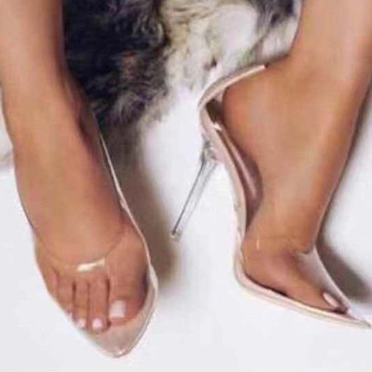 Pvc-Slip-On Spetsad Tå Stilettklack För Damer