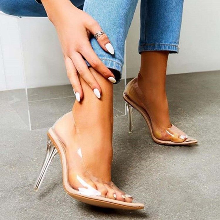 Pvc-Slip-On Spetsad Tå Stilettklack För Damer