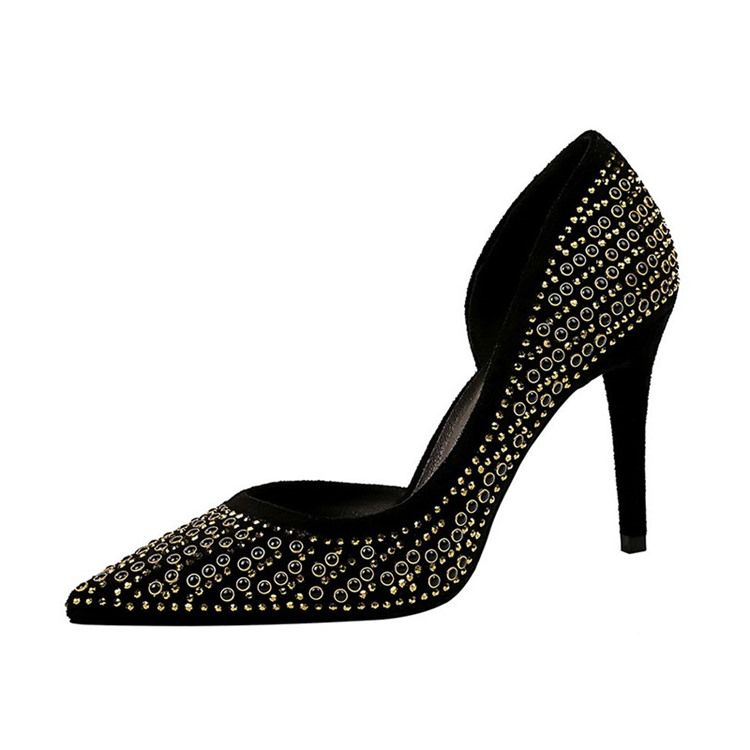 Rhinestone Faux Mocka Stiletto Heel Spetsad Tå Dam Pumps