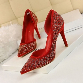 Rhinestone Faux Mocka Stiletto Heel Spetsad Tå Dam Pumps