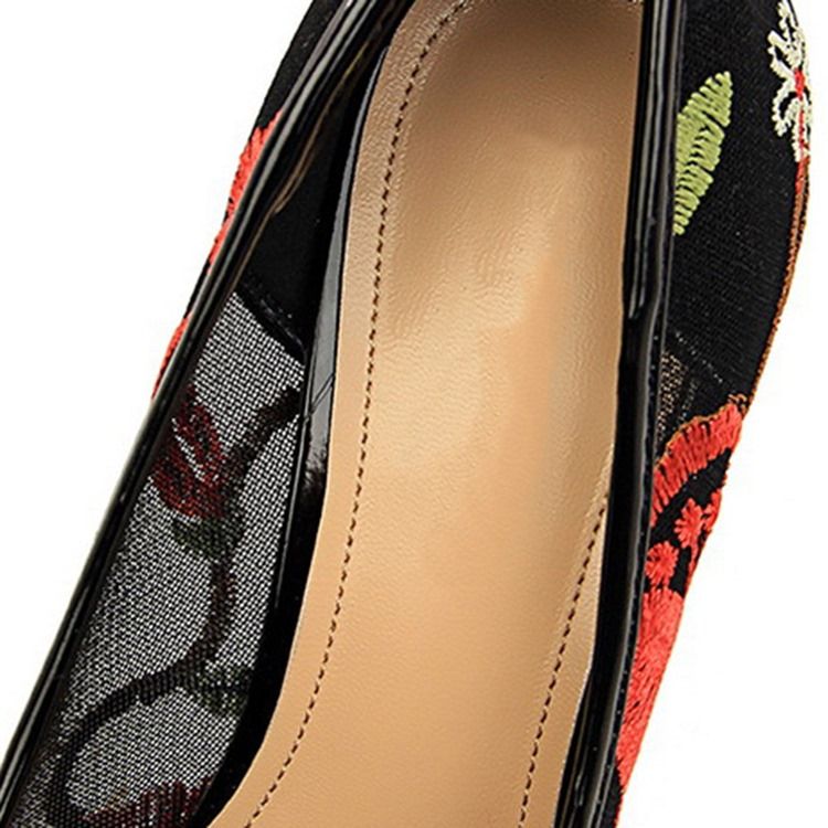 Slip-On Broderi Spetsiga Tå Tunna Damskor
