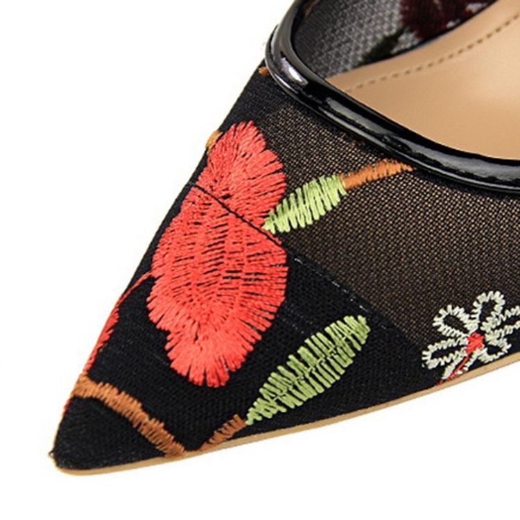 Slip-On Broderi Spetsiga Tå Tunna Damskor