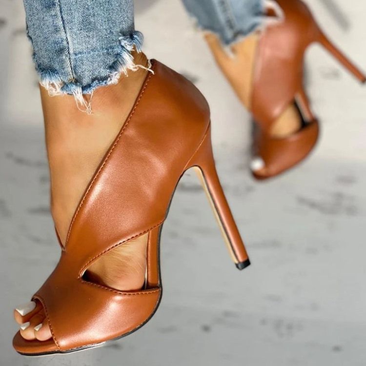 Slip-On Öppen Tå Ihåliga Tunna Skor Med Ultrahög Klack (≥8 Cm).