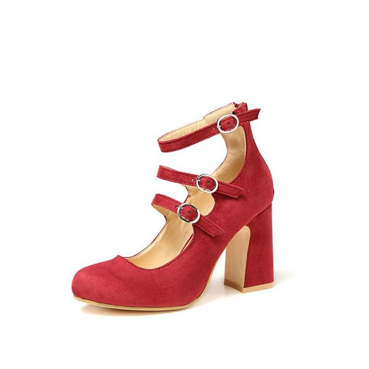 Spänne Rund Tå Chunky Heel Dam Pumps